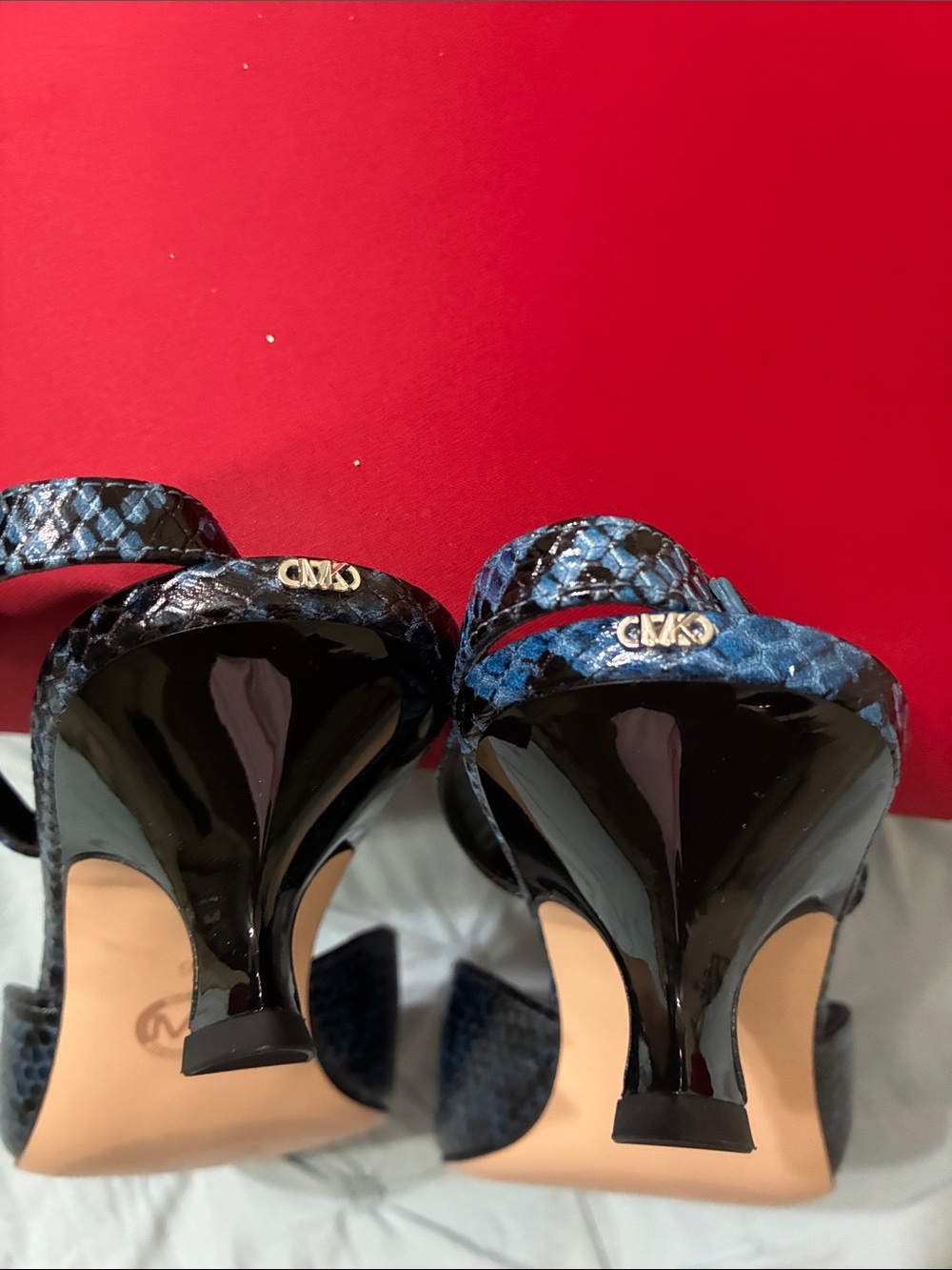 Michael Kors Blue and Black Snake-Print Pointed Slingback Heels - Picture 5 of 5
